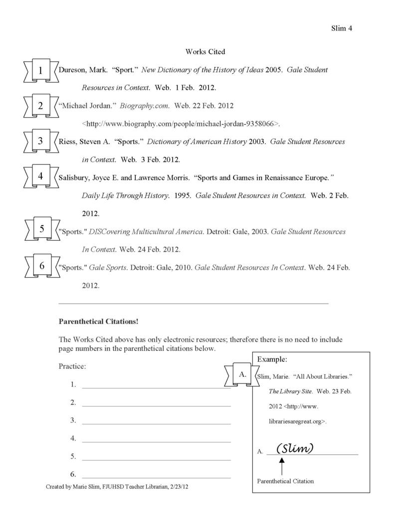 Mla Works Cited Practice Worksheet Worksheets For All | Worksheets Samples