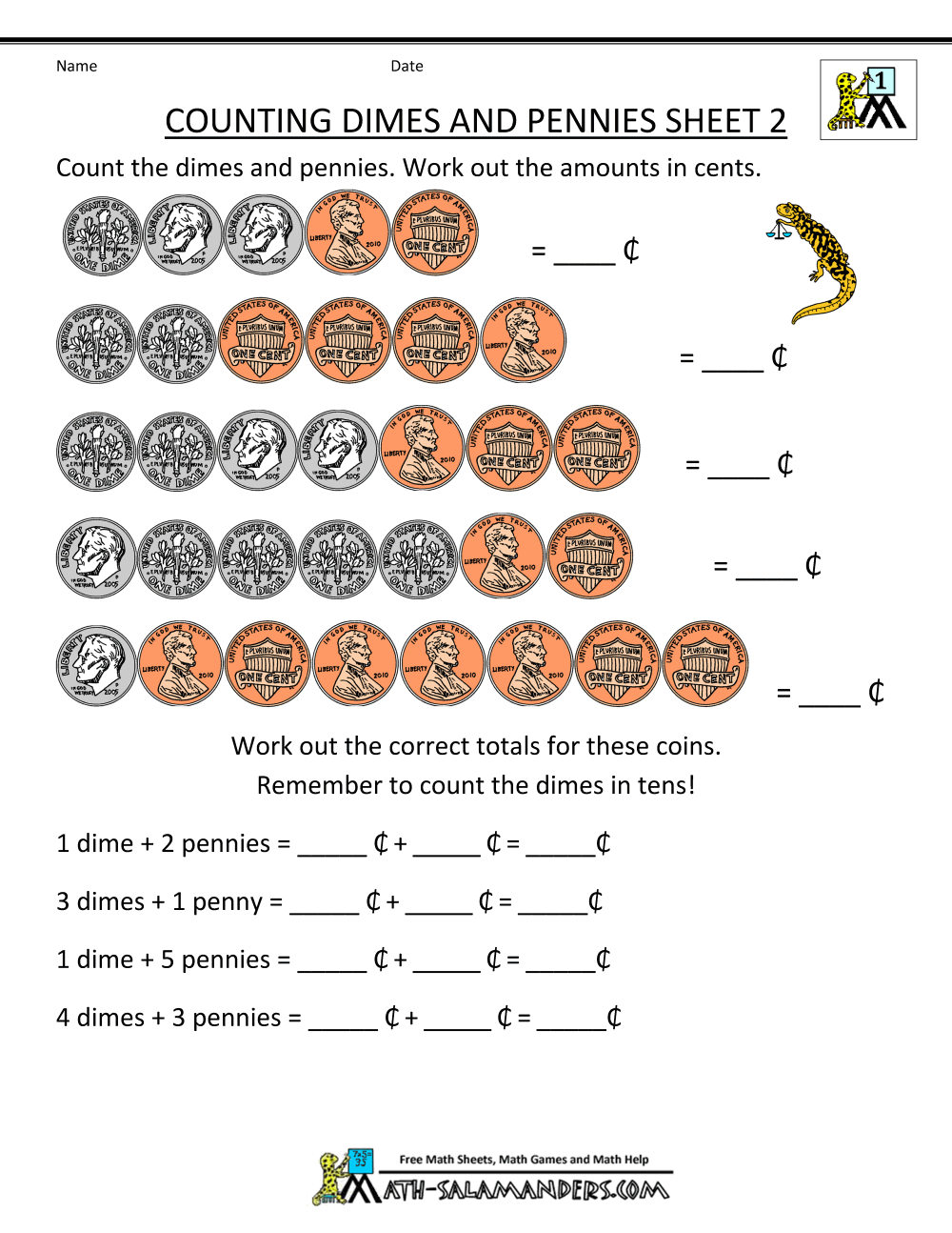 Money Worksheets 1st Grade