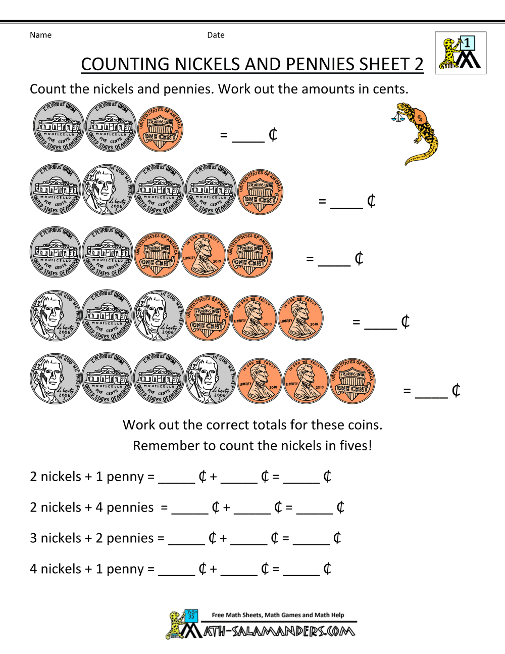 Money Worksheets For Kids Counting Nickels And Pennies 2