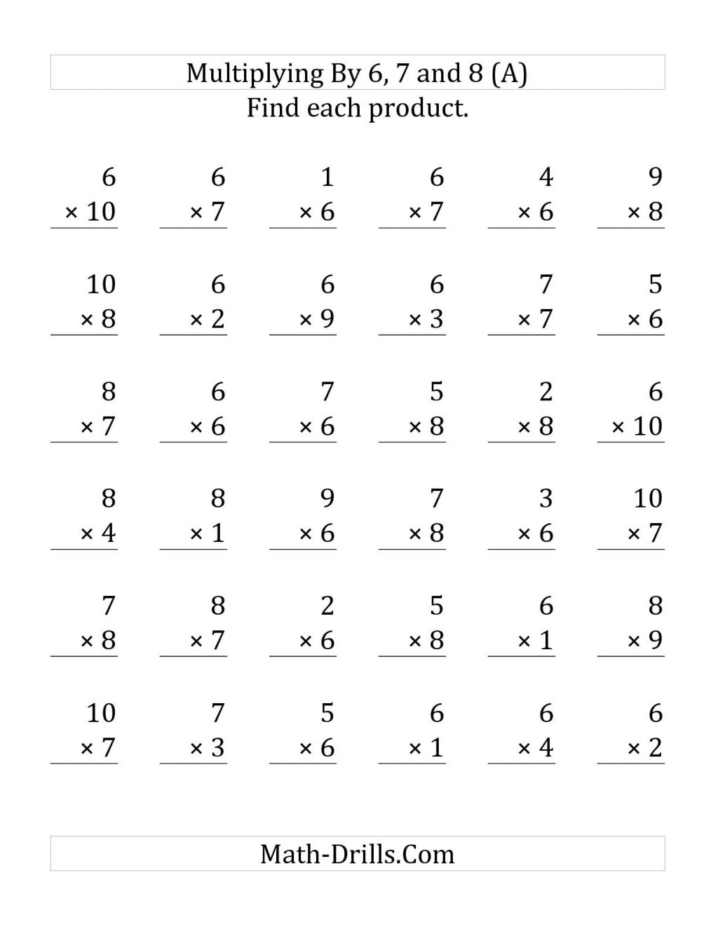 Multiplication Worksheets Facts Multiplying To By And Questions 6