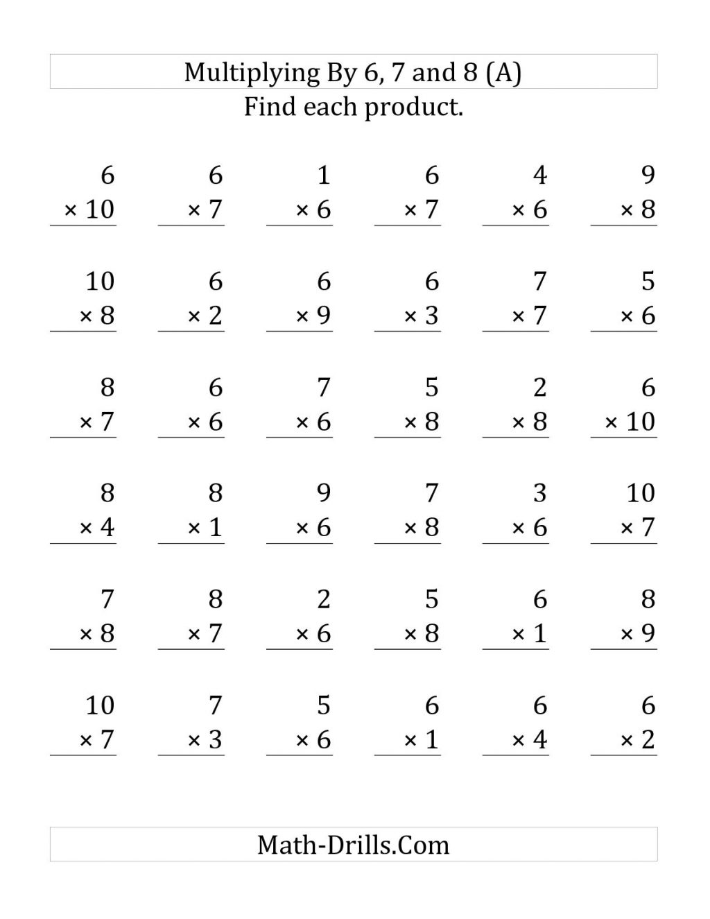 Multiplication Worksheets Facts Multiplying To By And Questions 6