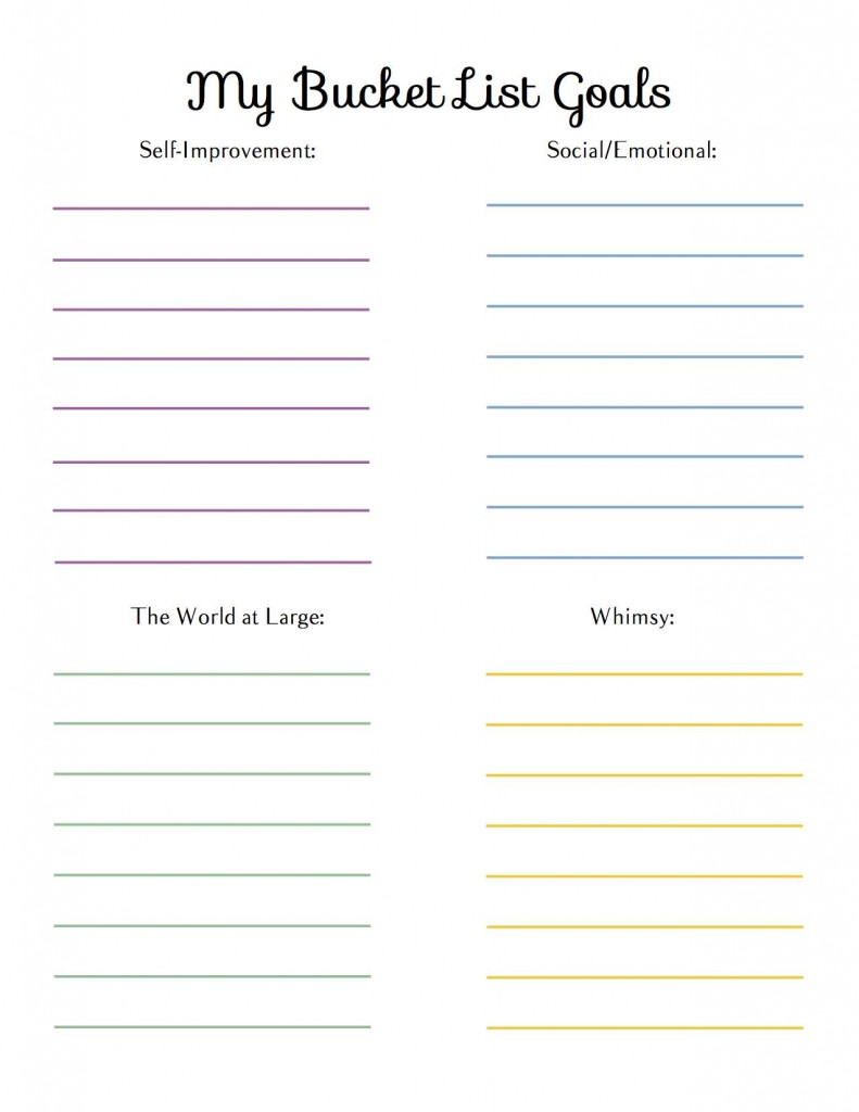 My Bucket List Goals Worksheet