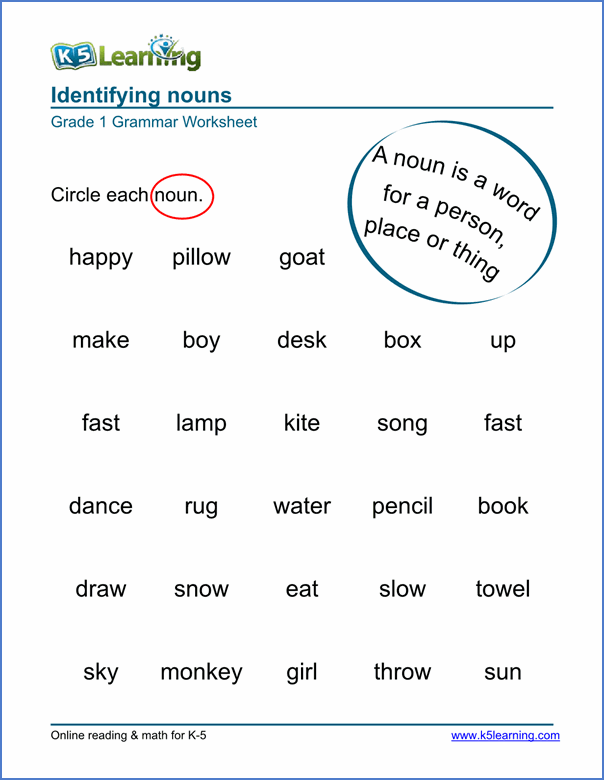 Noun Worksheets For Grade 1