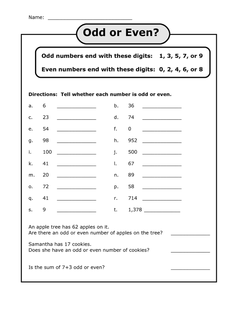 Odd Or Even Worksheet