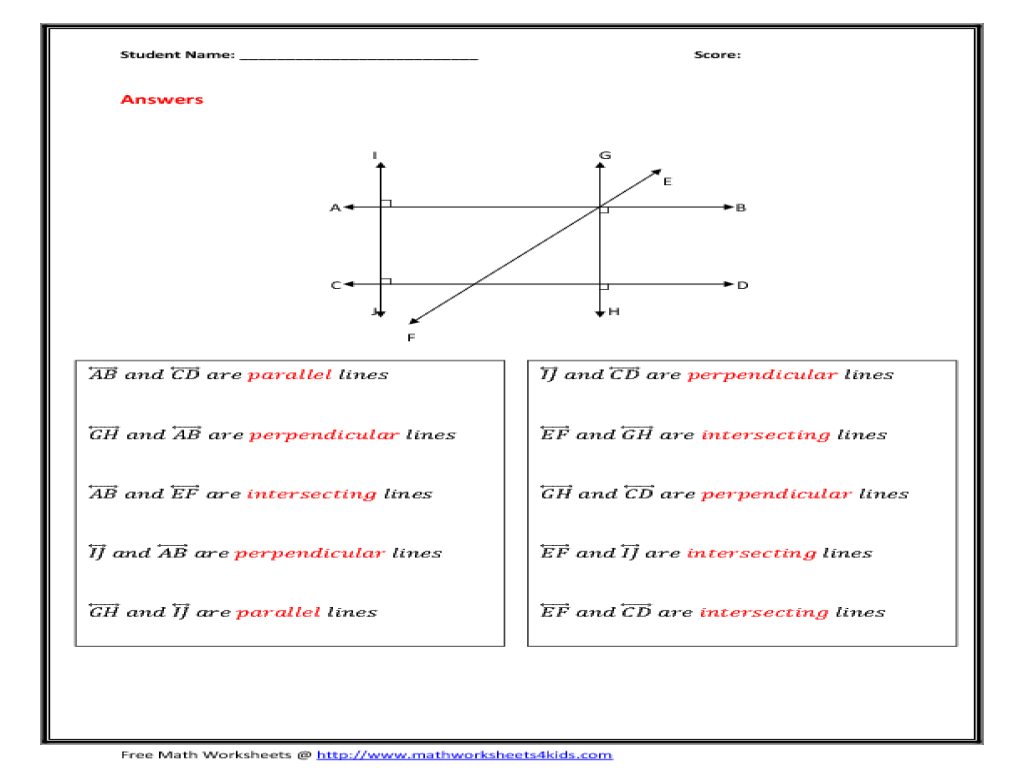 Parallel And Perpendicular Lines Worksheet Geometry Worksheets For