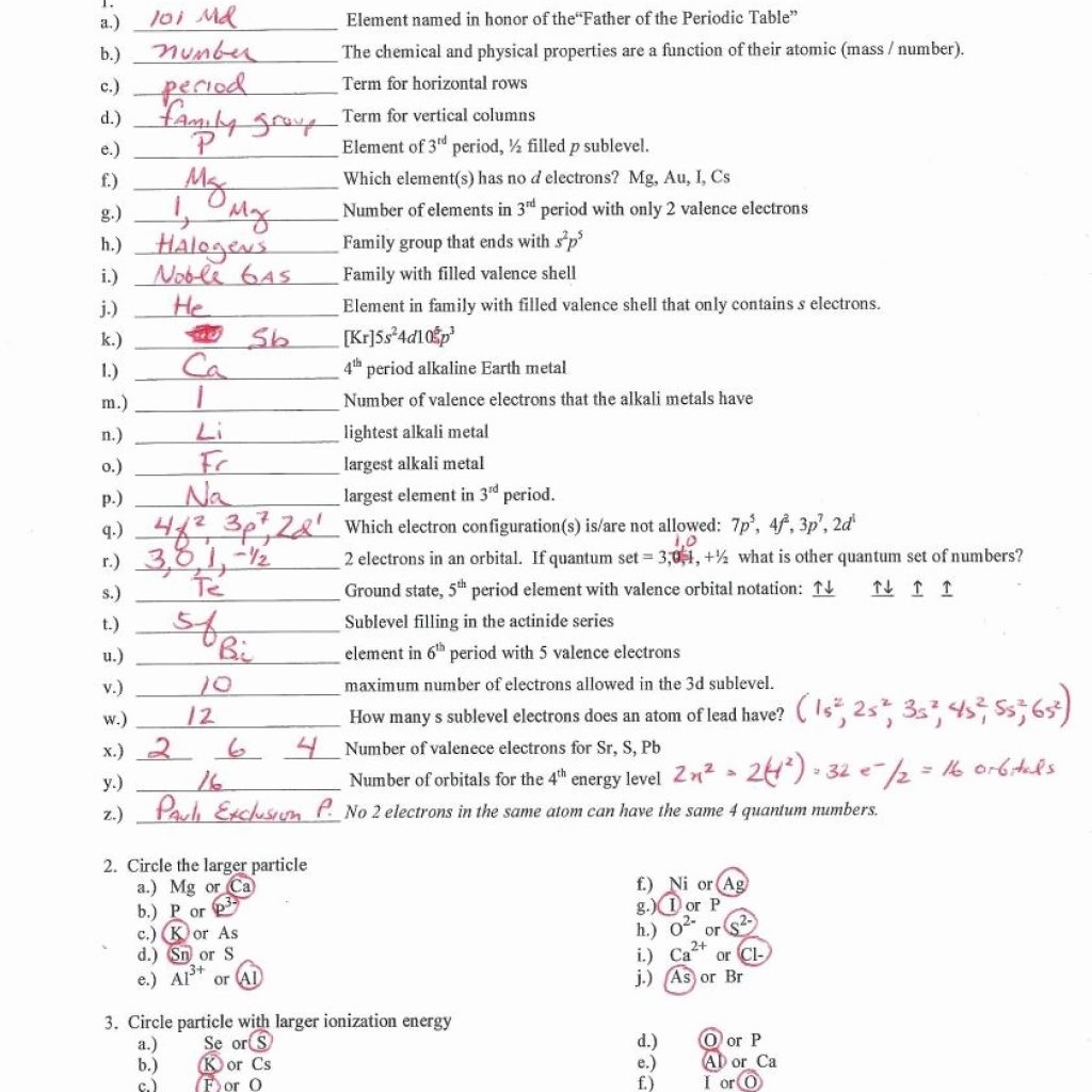 Periodic Table Worksheet Answers Chemistry If8766