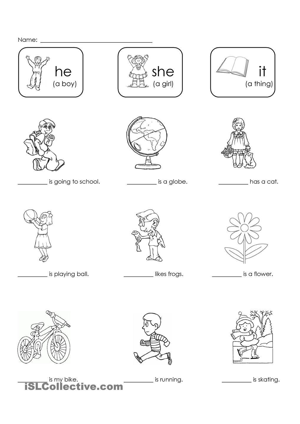 Personal Pronouns Worksheet For 'he' And 'she'