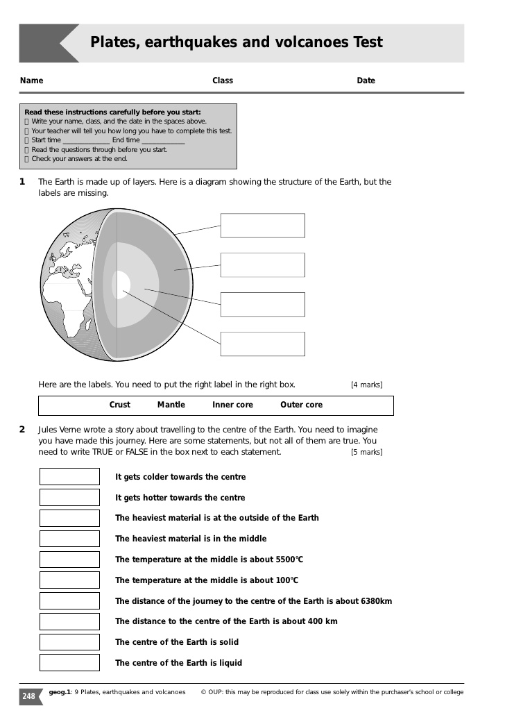 Plate Tectonics Worksheets Printable Grade 6