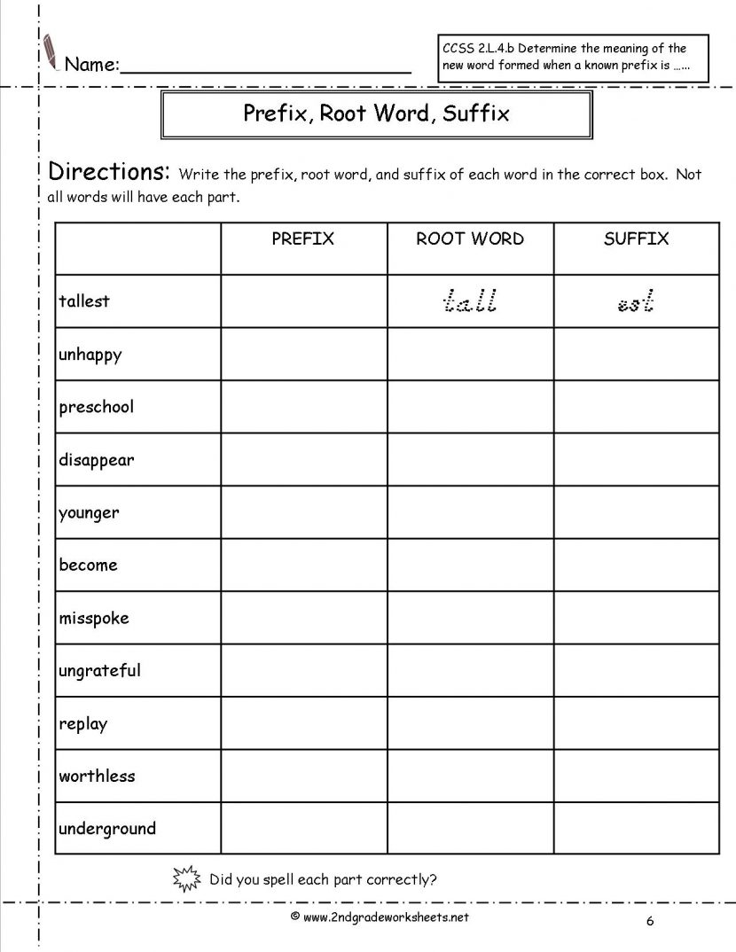 Prefix Root Suffix Worksheet Worksheets For All
