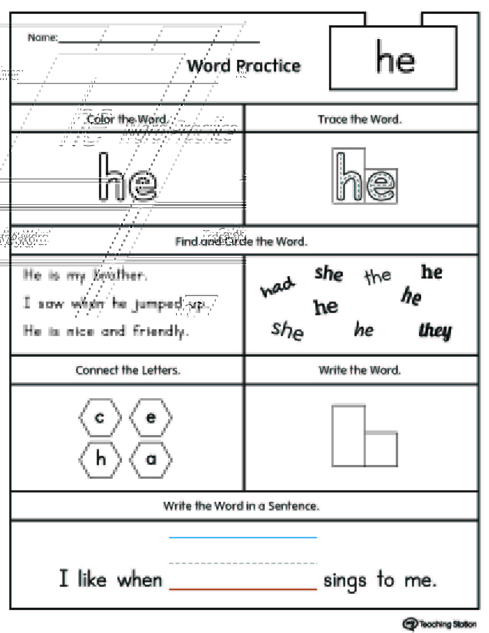Preschool High Frequency Words Printable Worksheets Positional