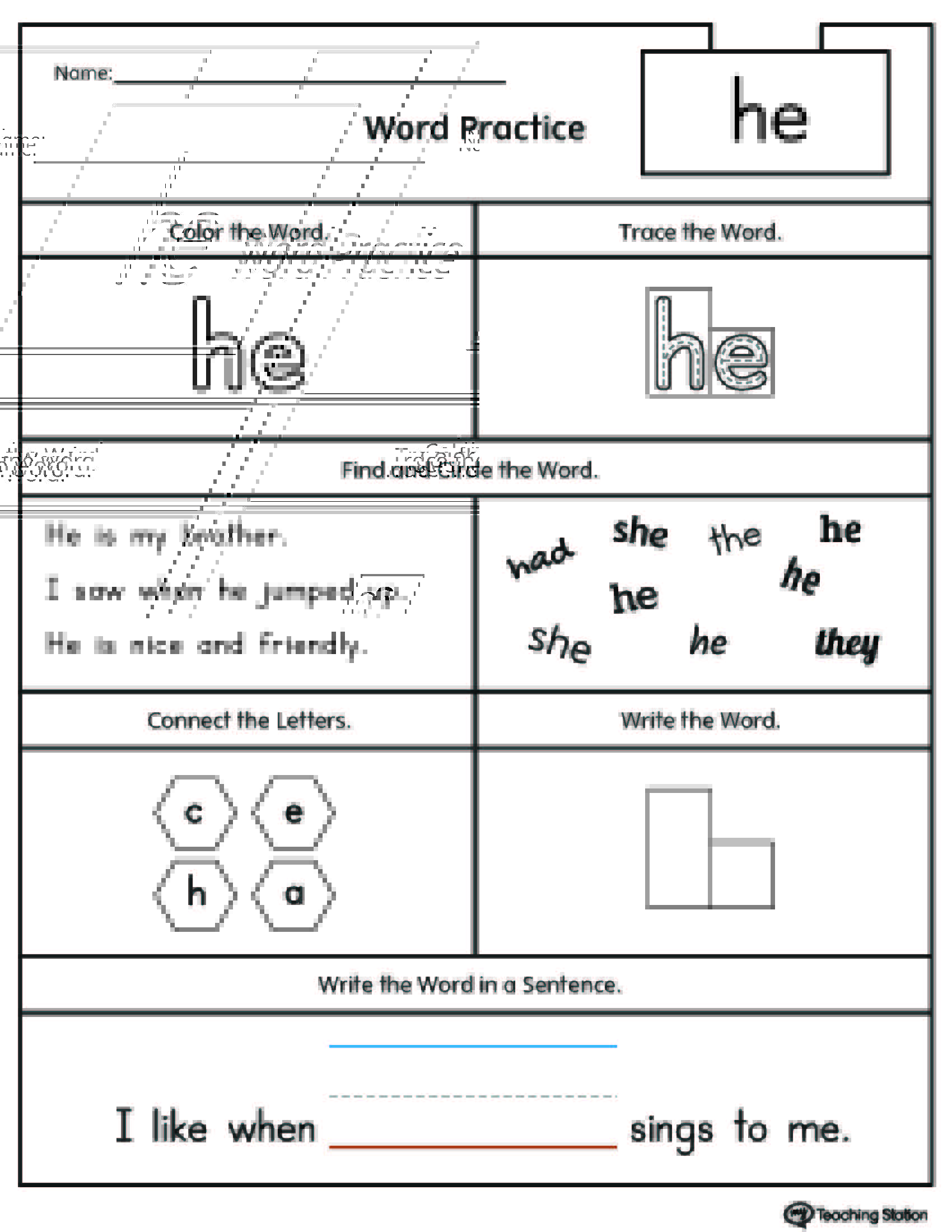 Preschool High Frequency Words Printable Worksheets Positional