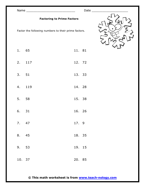 Prime Factorization Worksheets For 5th Grade The Best Worksheets