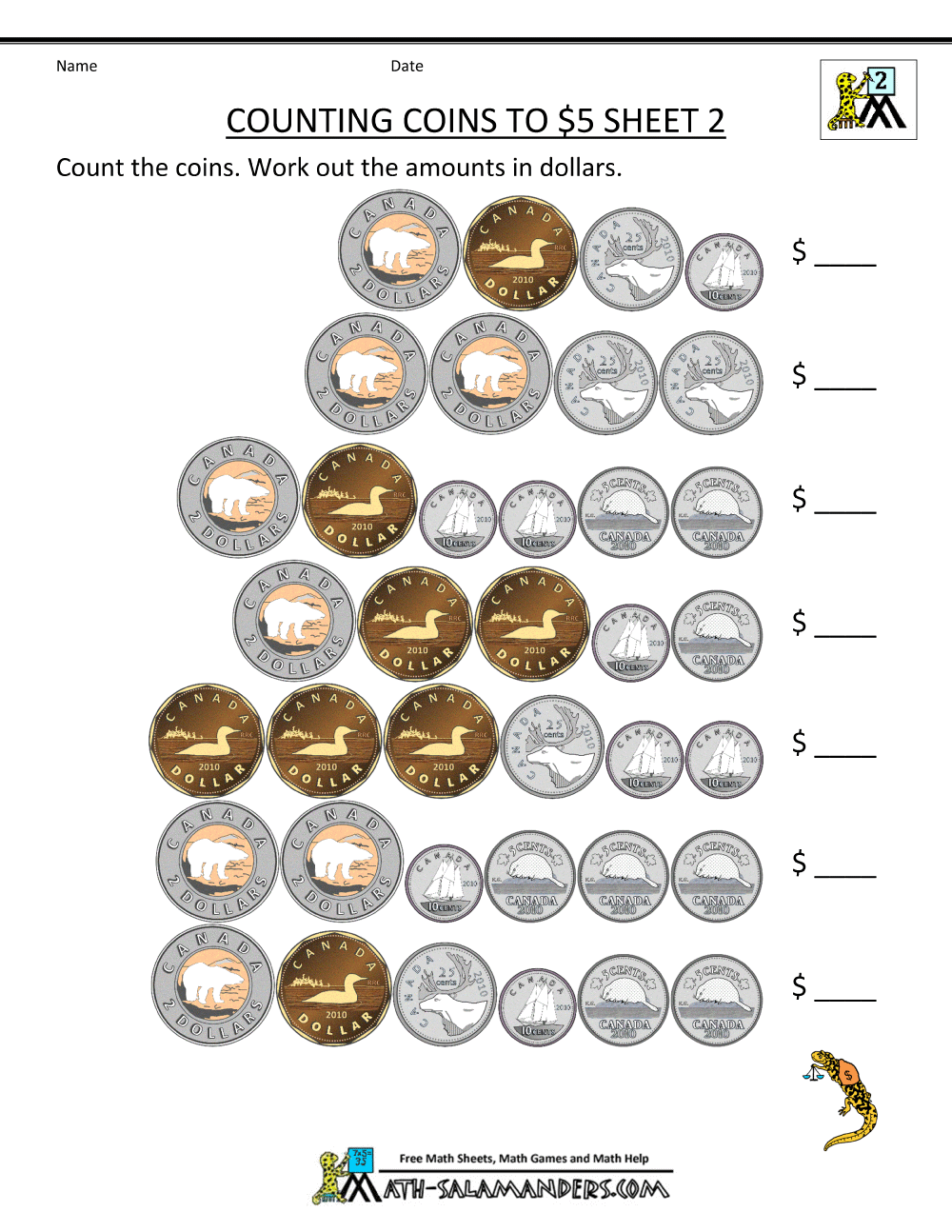 Printable Canadian Money Worksheets Counting Canadian Coins To 1