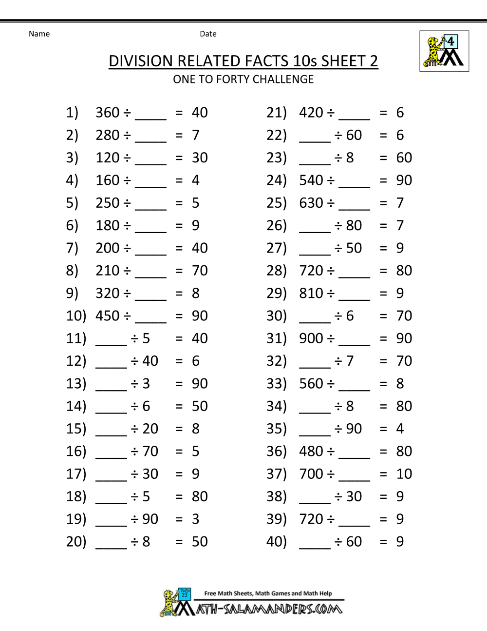 Printable Division Sheets Free 4th Grade Math Worksheets Tables