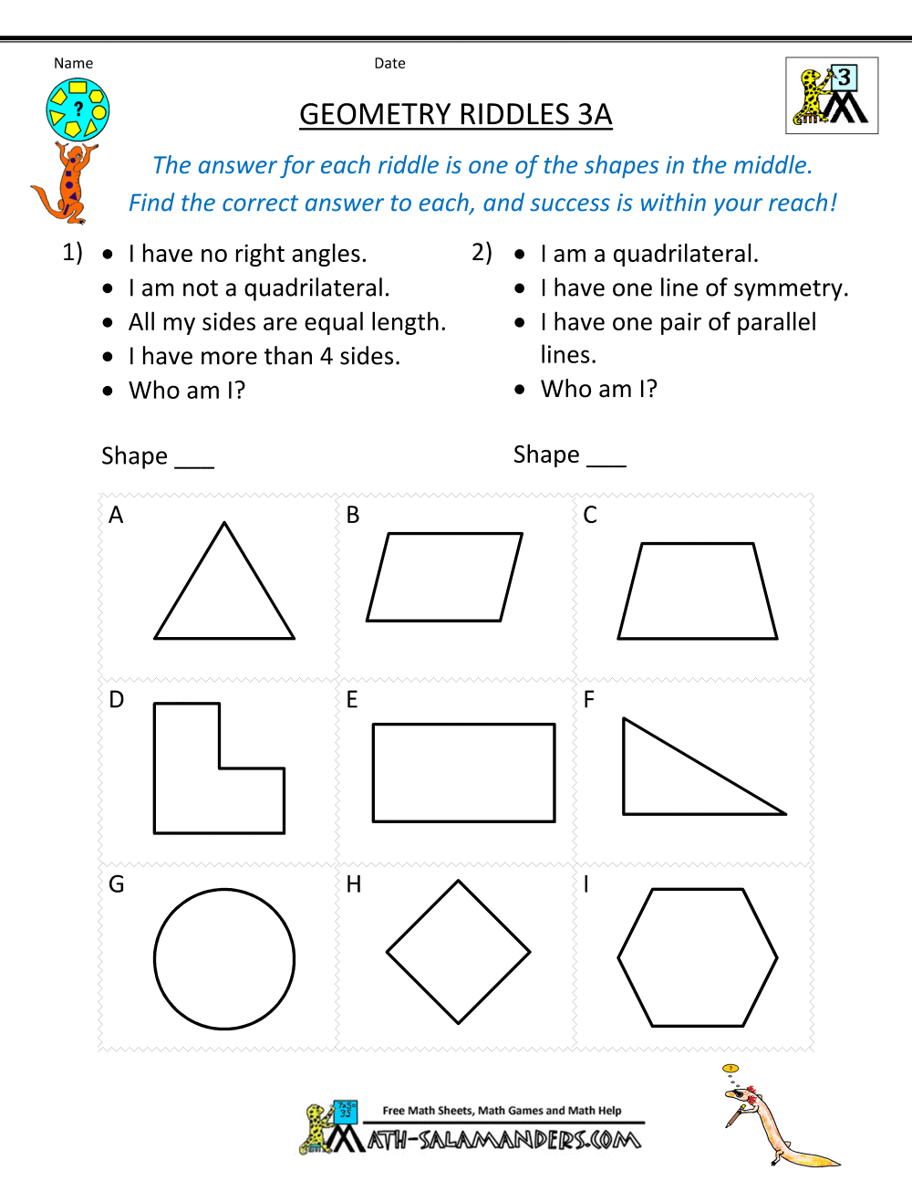 Printable Geometry Worksheets