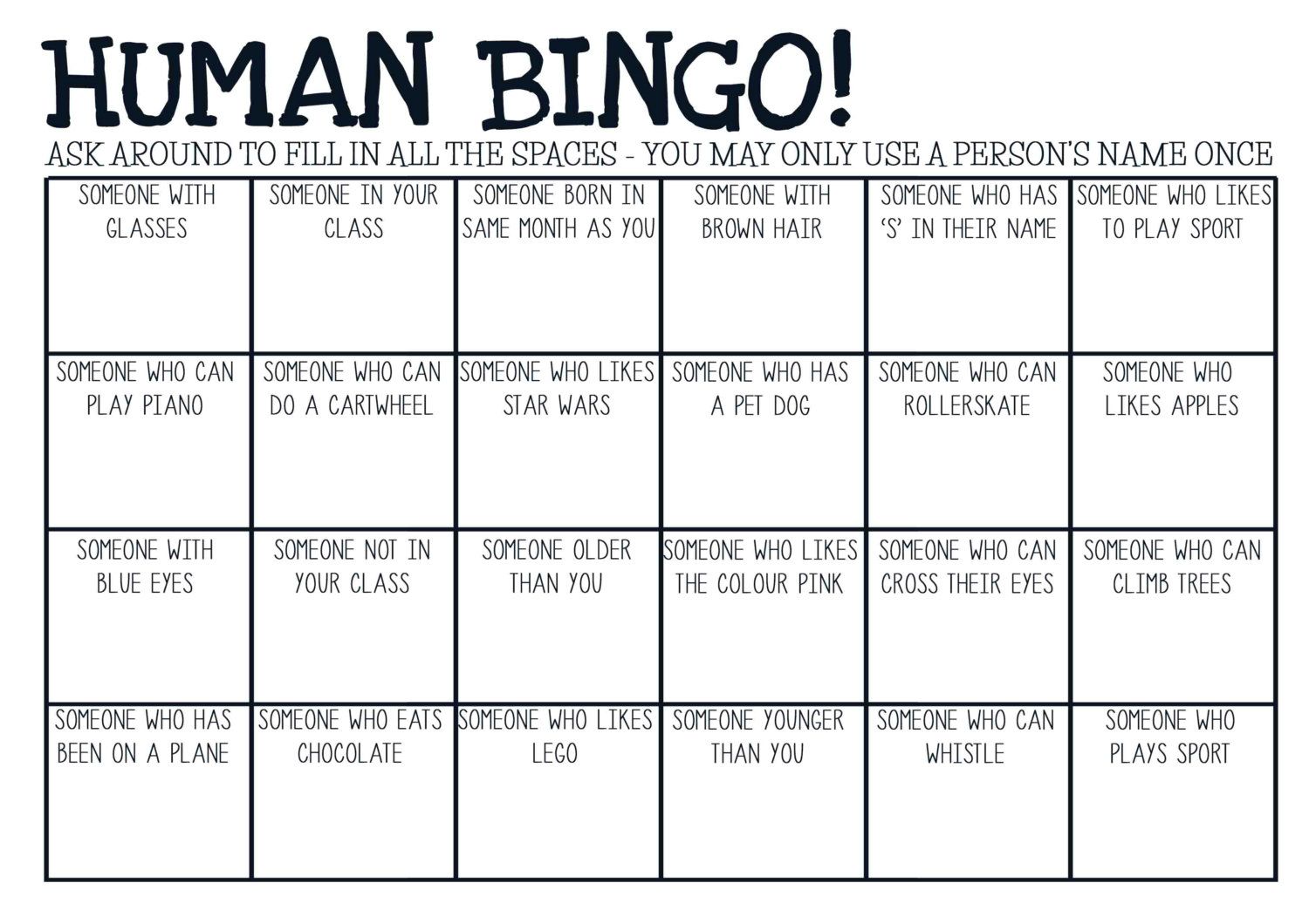 Printable Pdf Human Bingo Game  Ice