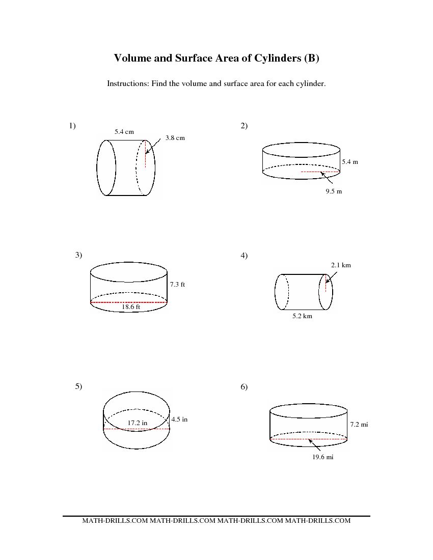Printable Worksheets For Volume Of A Cylinder