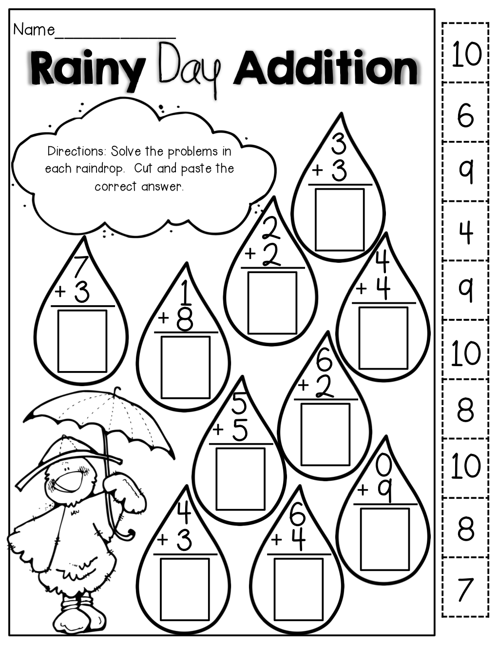 Rainy Day Addition (cut And Paste!)