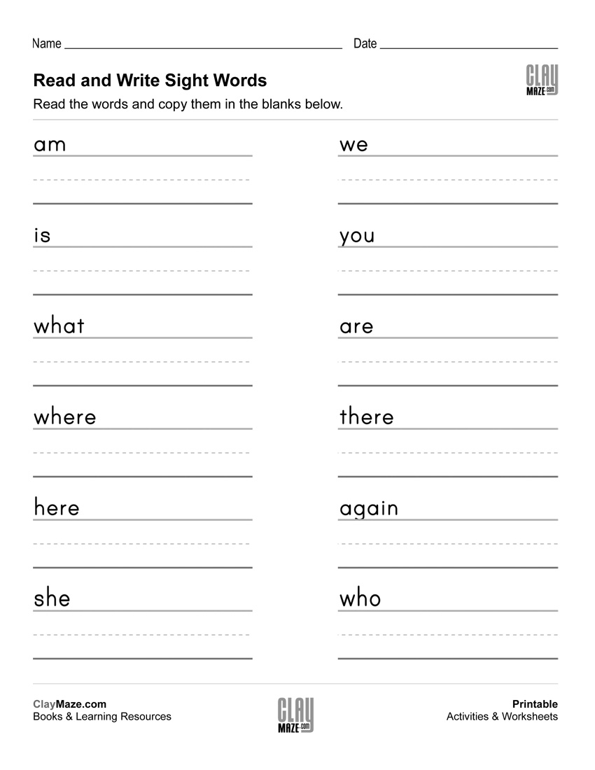 Read And Write Sight Words Practice Worksheet (set 1)