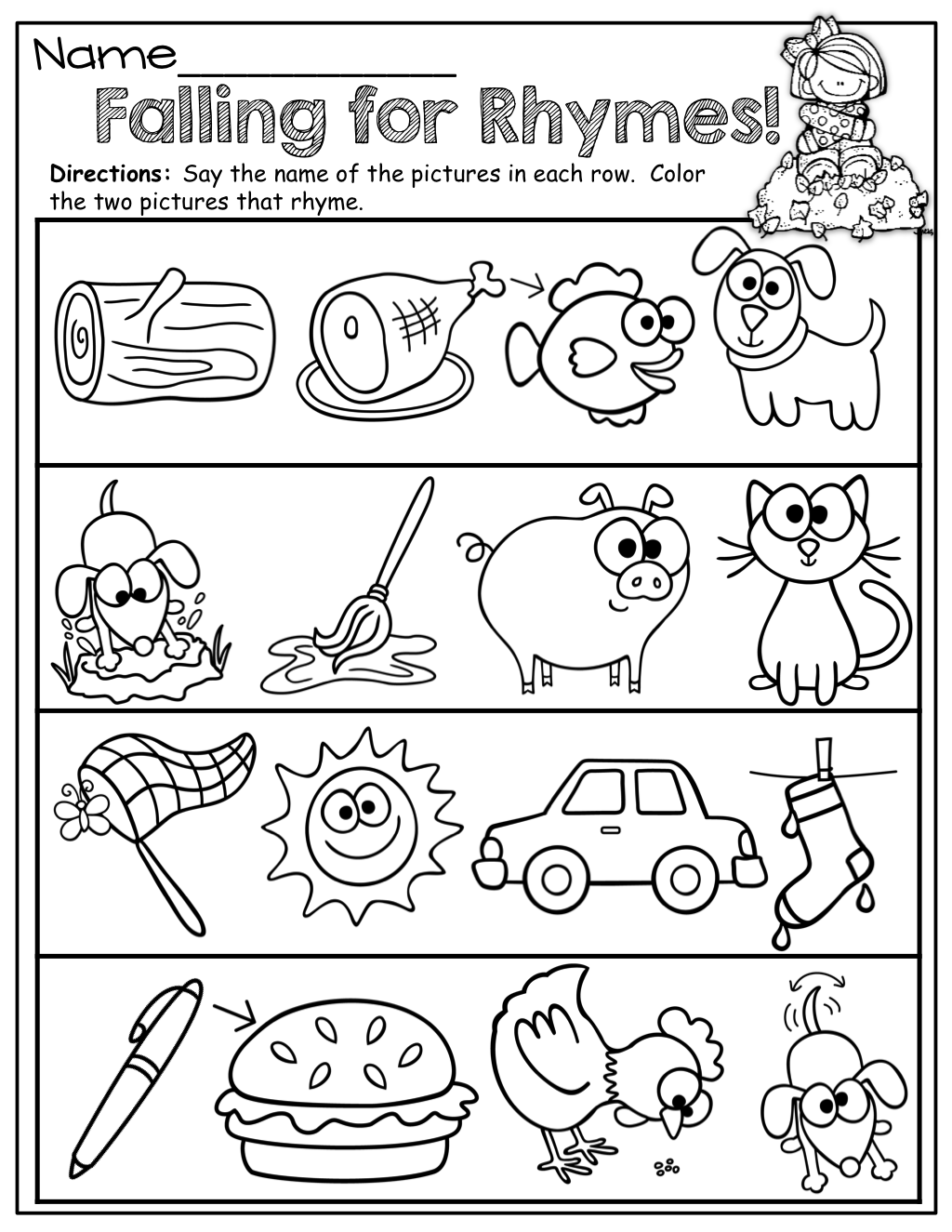 Rhyming Worksheets Kindergarten Free Words School Worksheets Samples