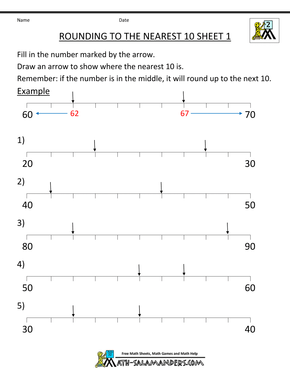 Rounding Worksheets To The Nearest 10