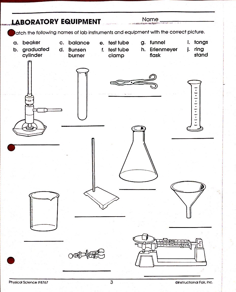 Science Lab Tools Worksheet Laboratory Equipment