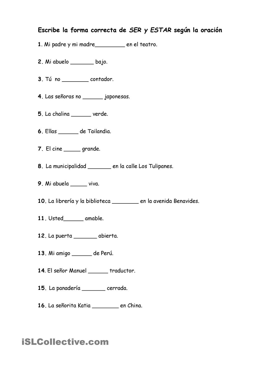 Ser V Estar Worksheet