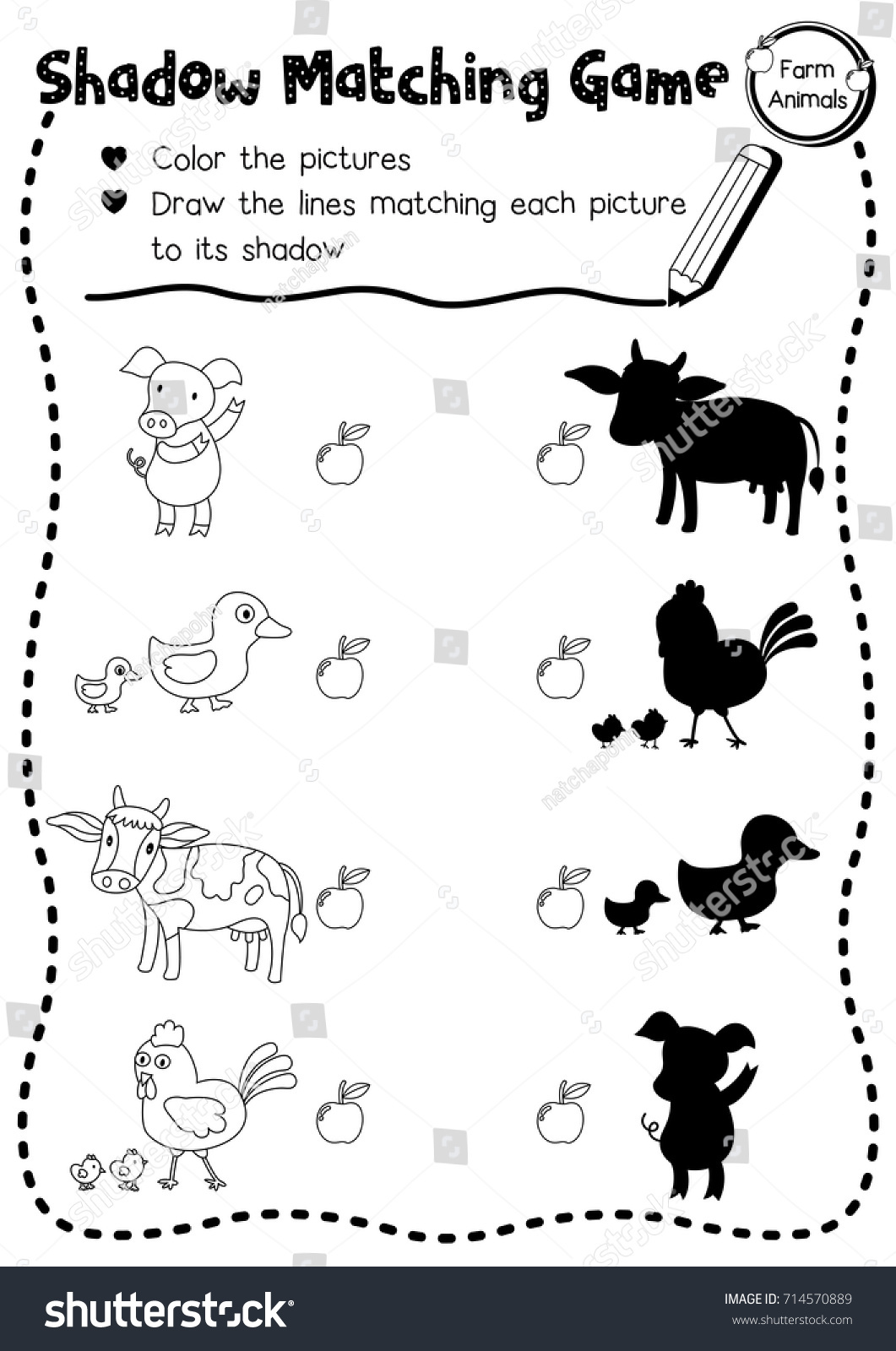 Shadow Matching Game Farm Animals Preschool Stock Vector 714570889
