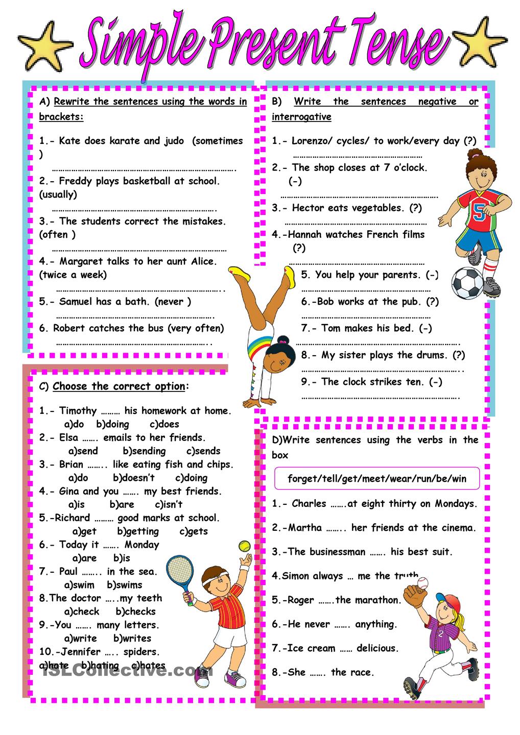 Present Tense Worksheets For Kids