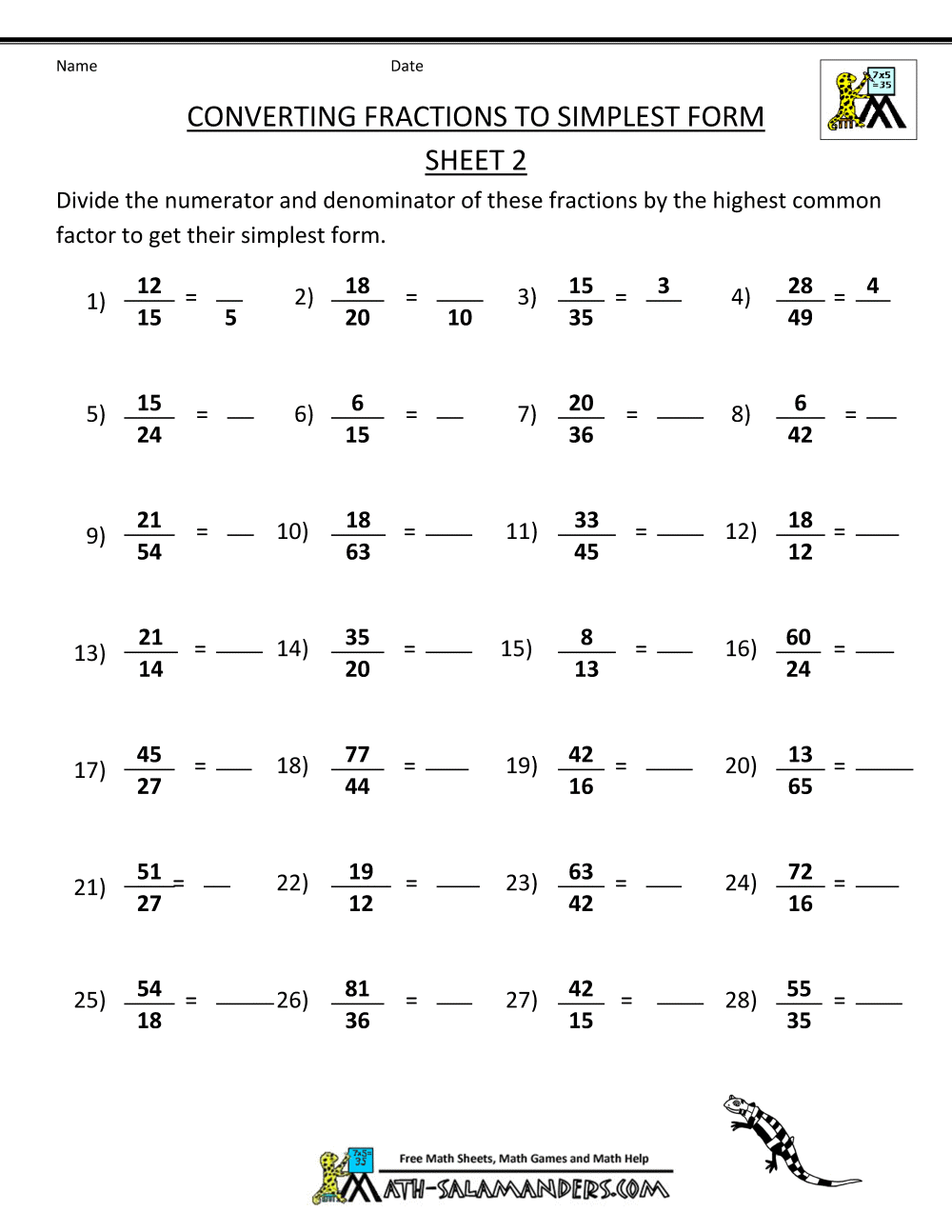 Simplify Fraction Converting Fractions To Simplest Form 2