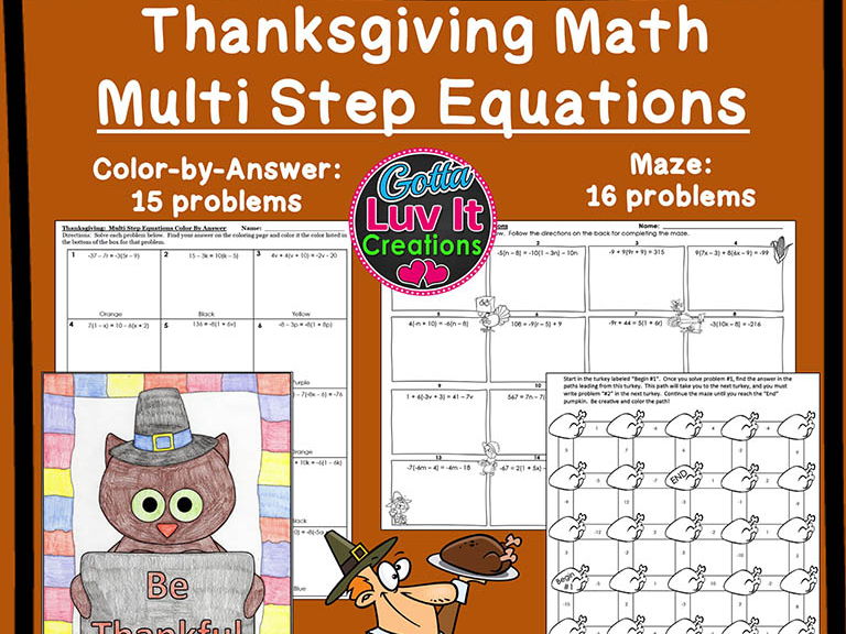 Solving Equations Thanksgiving Turkey Math Multi Step On One Step