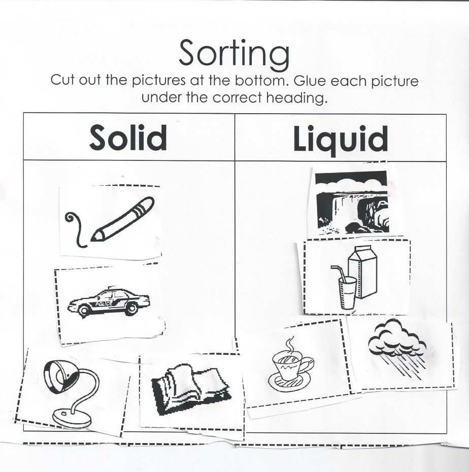 Sorting Solids And Liquids Worksheet