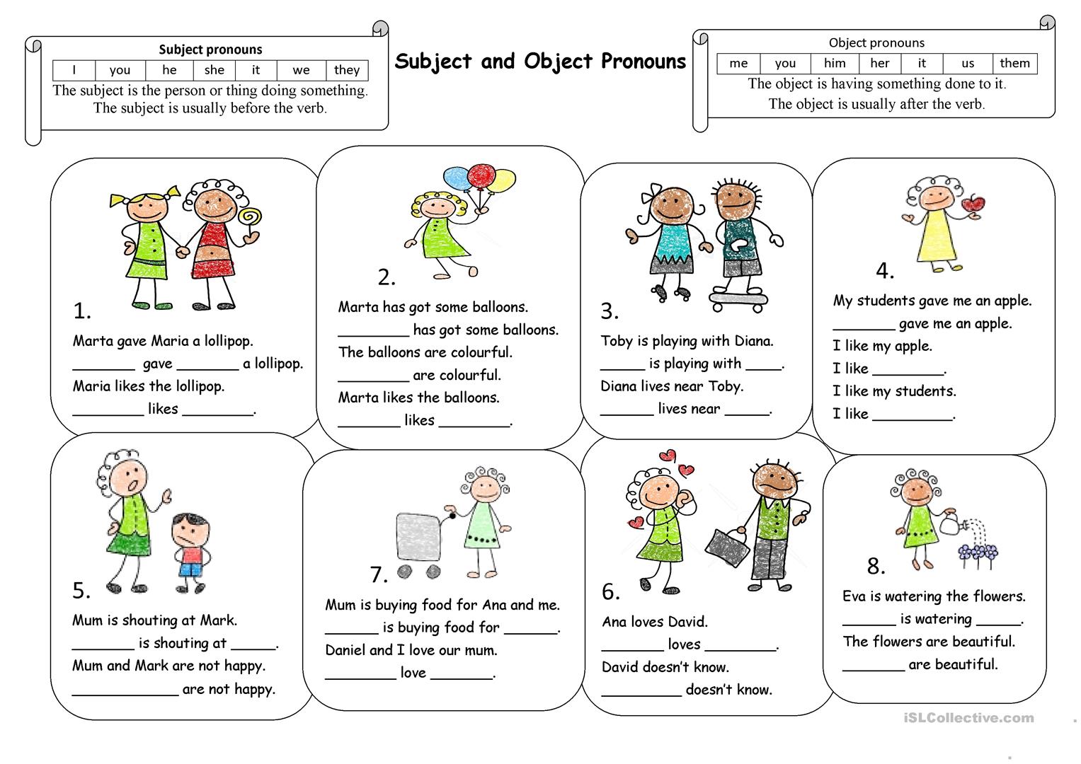 Esl Subject Object Pronouns Worksheet