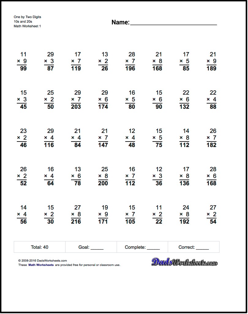 These Multiplication Worksheets Introduce Multiple Digit Problems