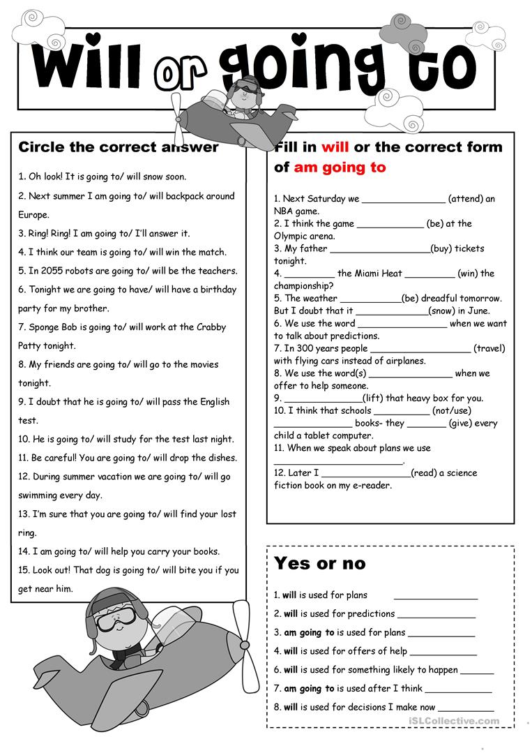 Will And Going To With Key Worksheet