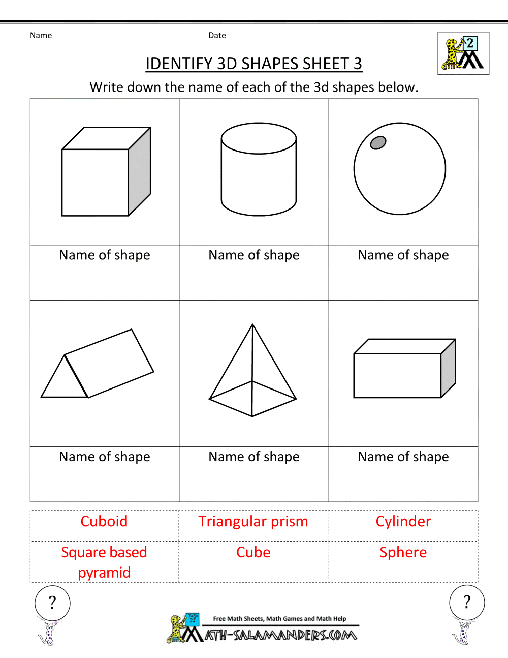 Worksheet  3 Dimensional Shapes Worksheets  Brunokone Worksheet