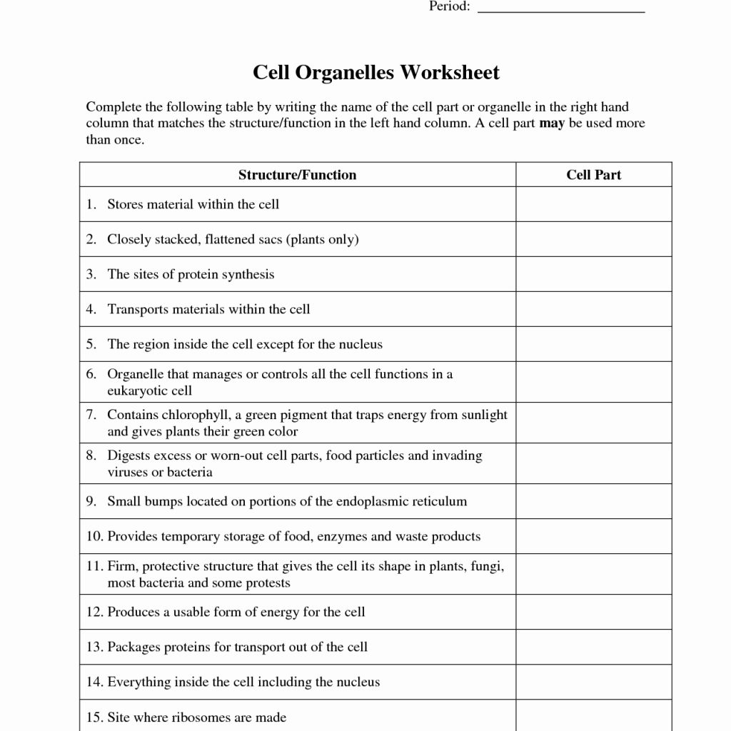 Worksheet  Cell Parts And Functions Worksheet  Grass Fedjp