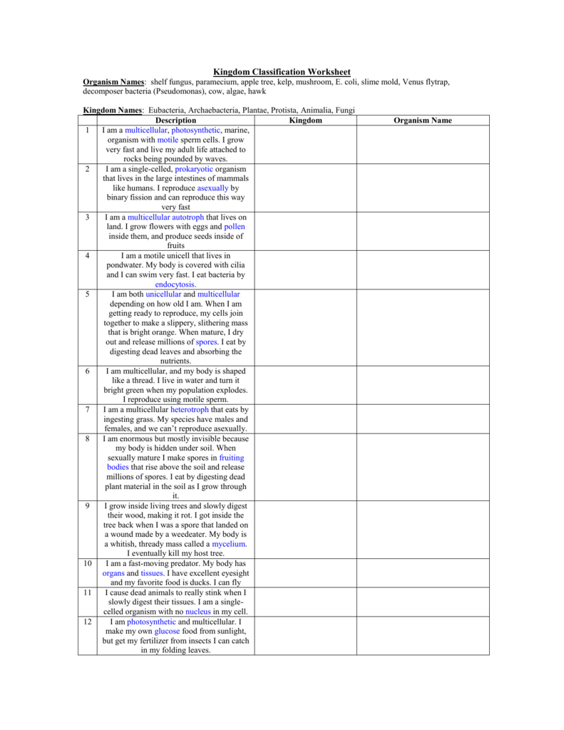 Worksheet  Kingdom Classification Worksheet  Grass Fedjp Worksheet
