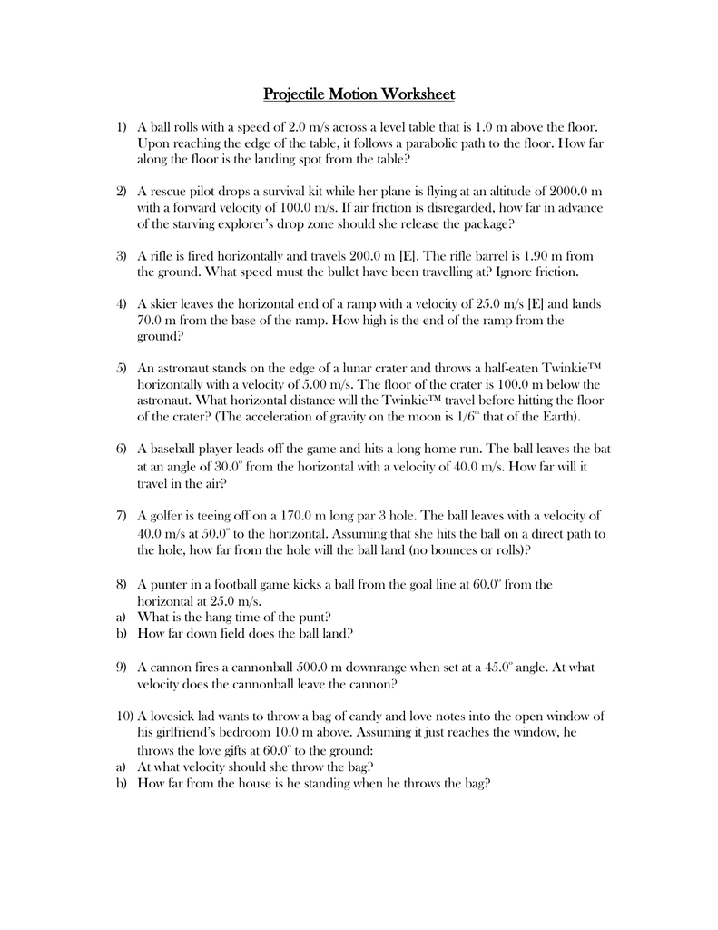 Worksheet  Projectile Motion Worksheet With Answers  Grass Fedjp