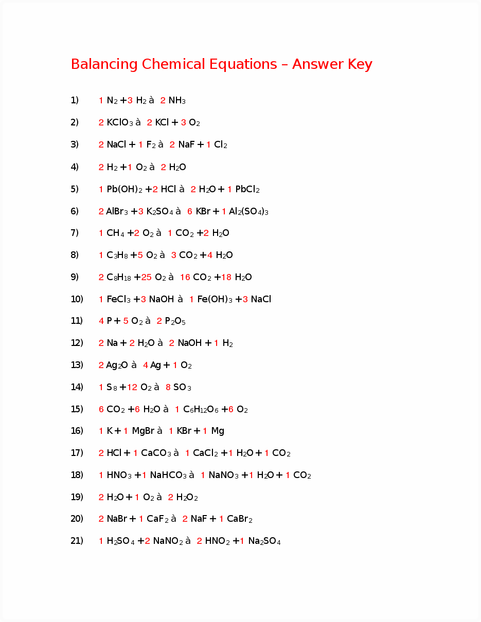 Worksheet Writing And Balancing Chemical Reactions  Writing