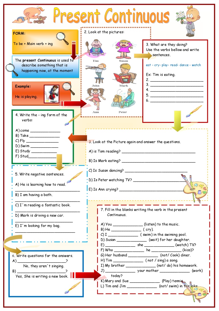 Simple Present Tense Present Continuous Worksheets