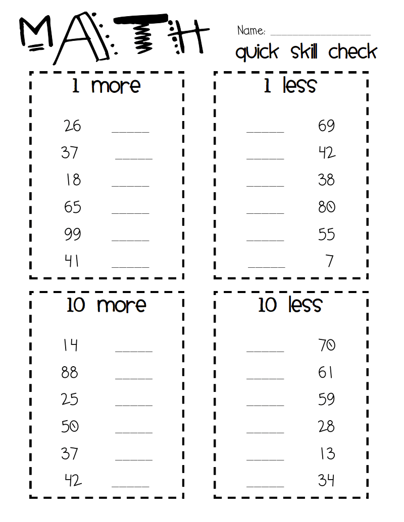 10 More, 10 Less, 1 More, 1 Less Pdf