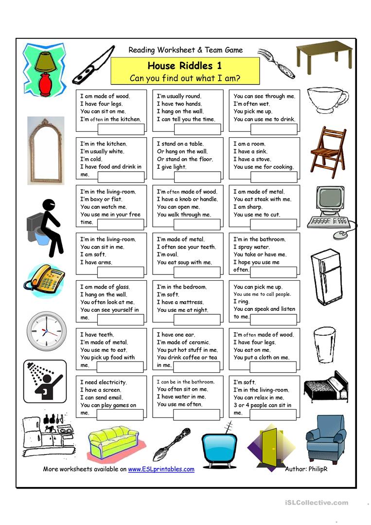 13 Free Esl Things In The House Worksheets