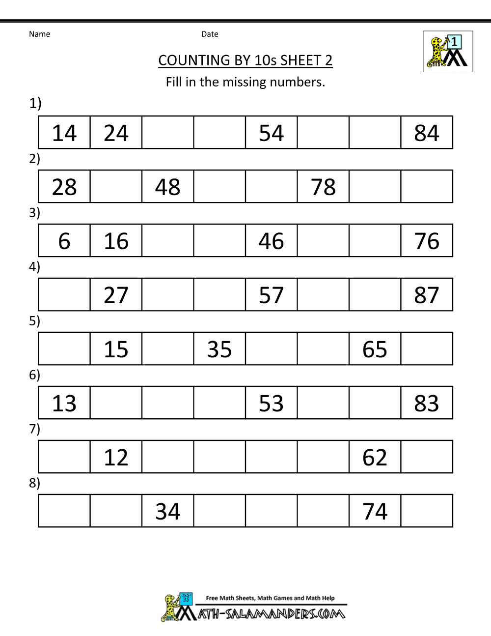 1st Grade Math Worksheets Counting By 1s 5s And 10s