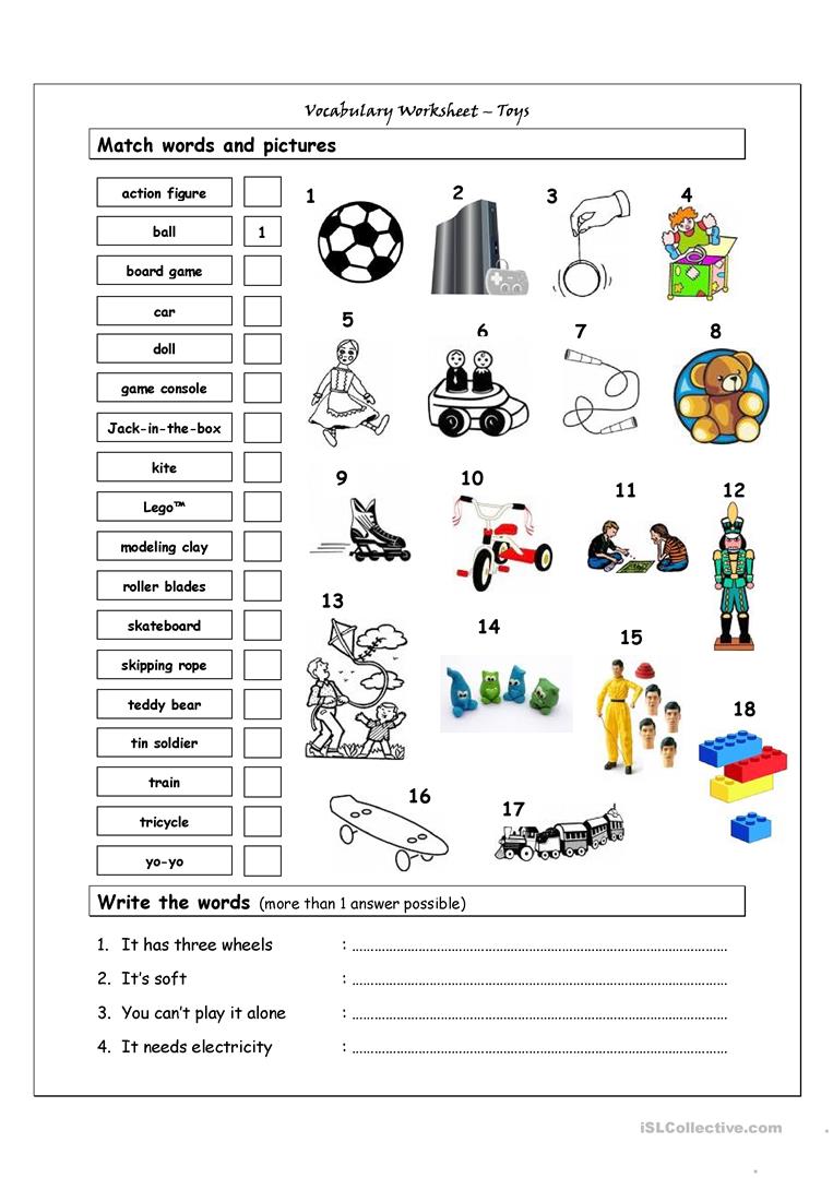 233 Free Esl Toys Worksheets