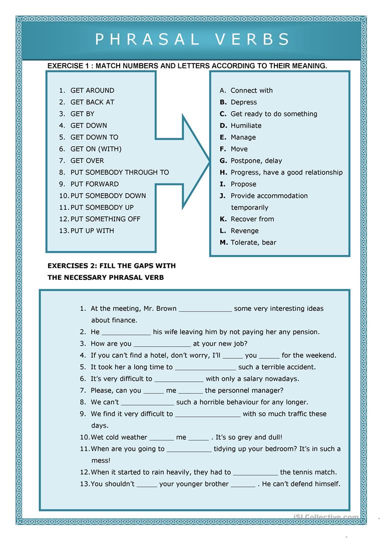 323 Free Esl Phrasal Verbs Worksheets