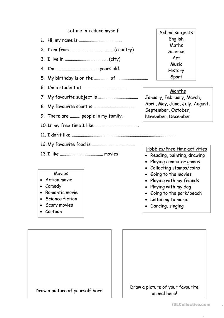 38 Free Esl Myself Worksheets