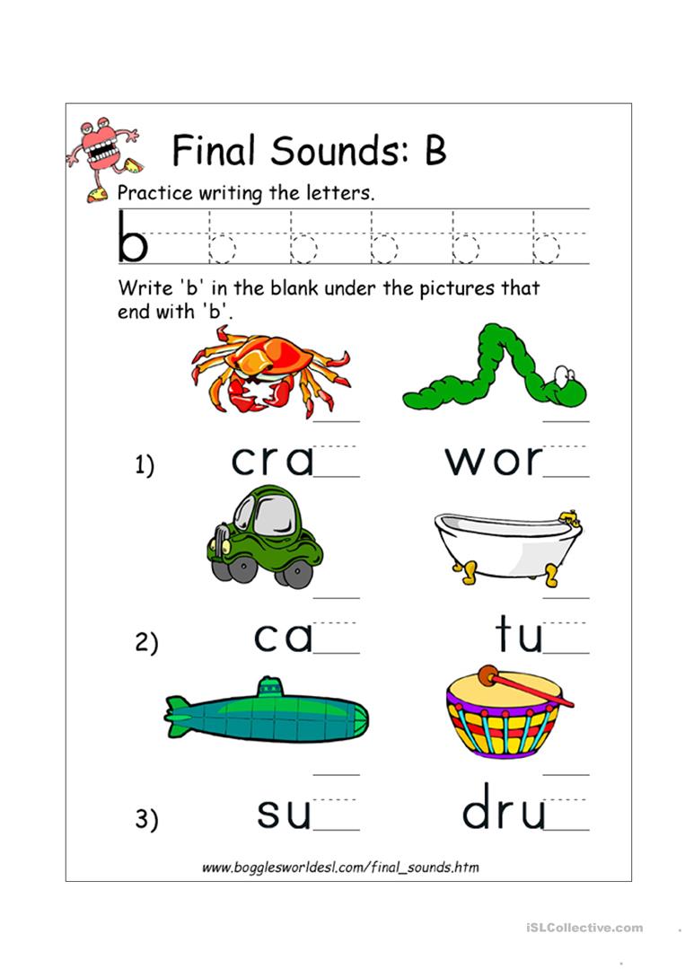 3 Free Esl Ending Sound B Worksheets