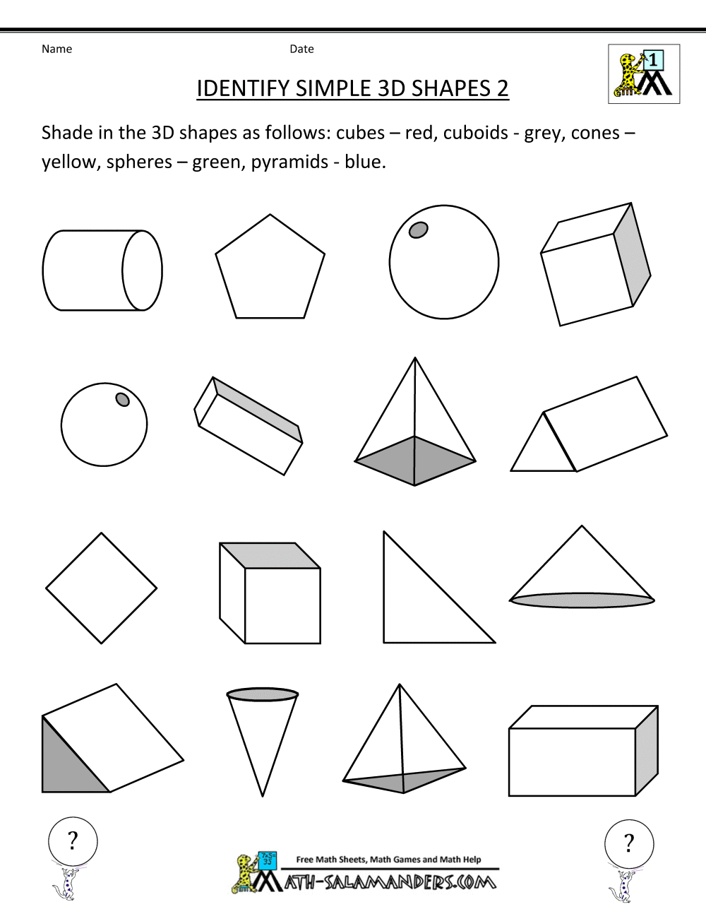 3d Shapes Worksheets Maths For Grade 1 Shape Identify Sim
