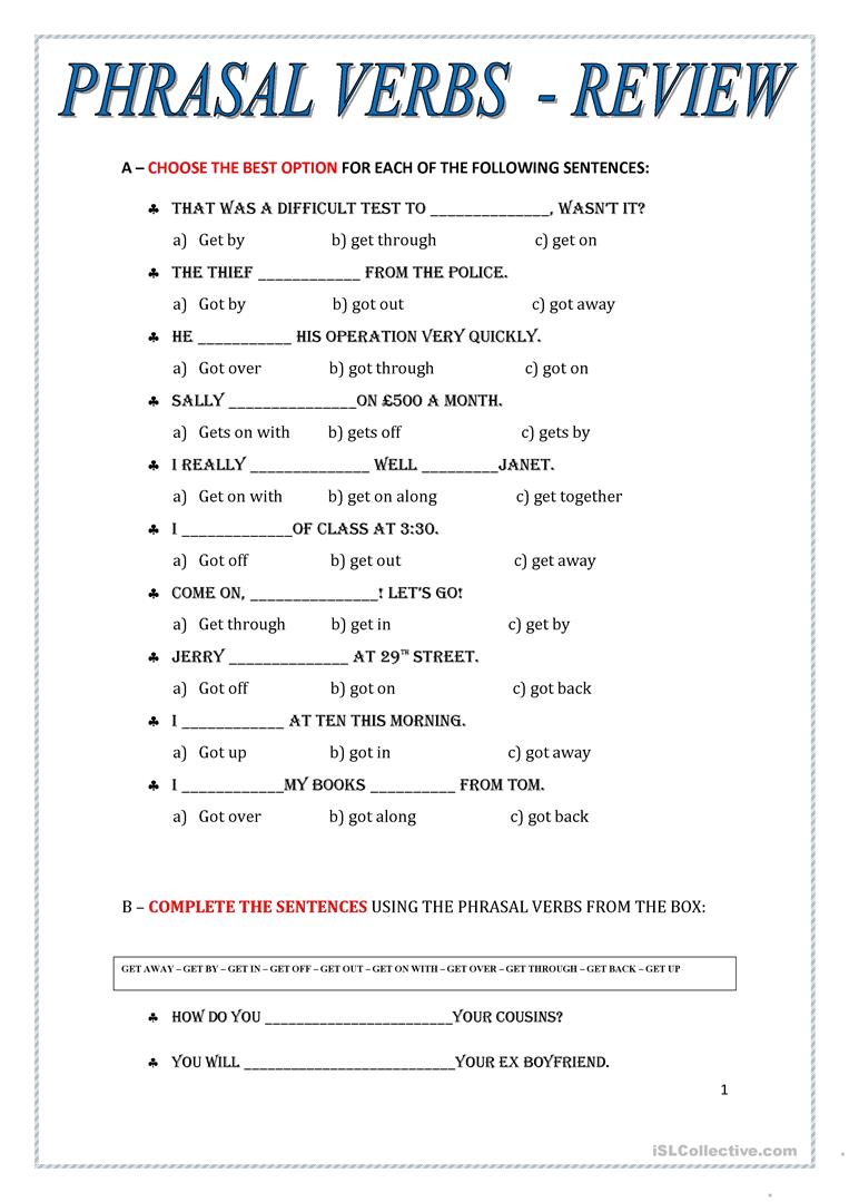 47 Free Esl Phrasal Verbs Worksheets For Proficient (c2) Level
